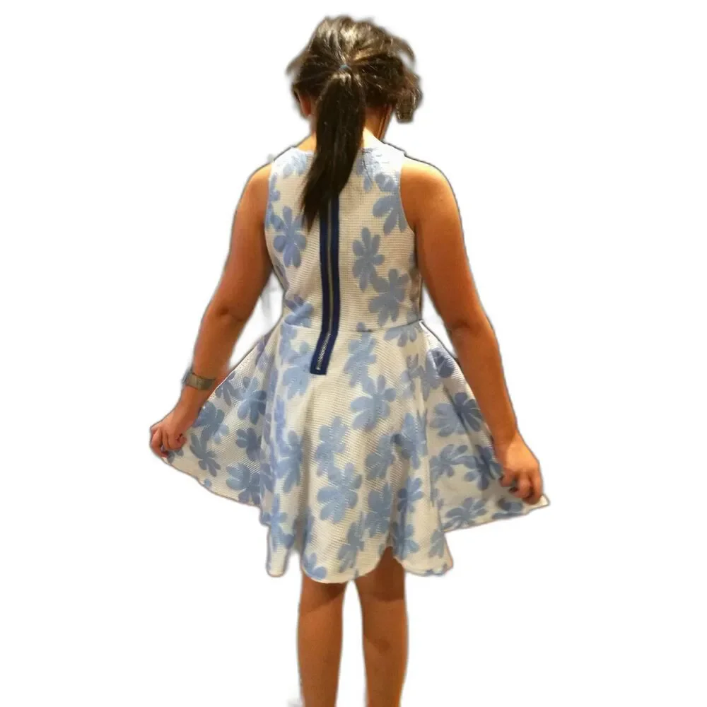 Pippa & julie Light blue Boat Neck Casual Sleeveless Flower skater dress 10